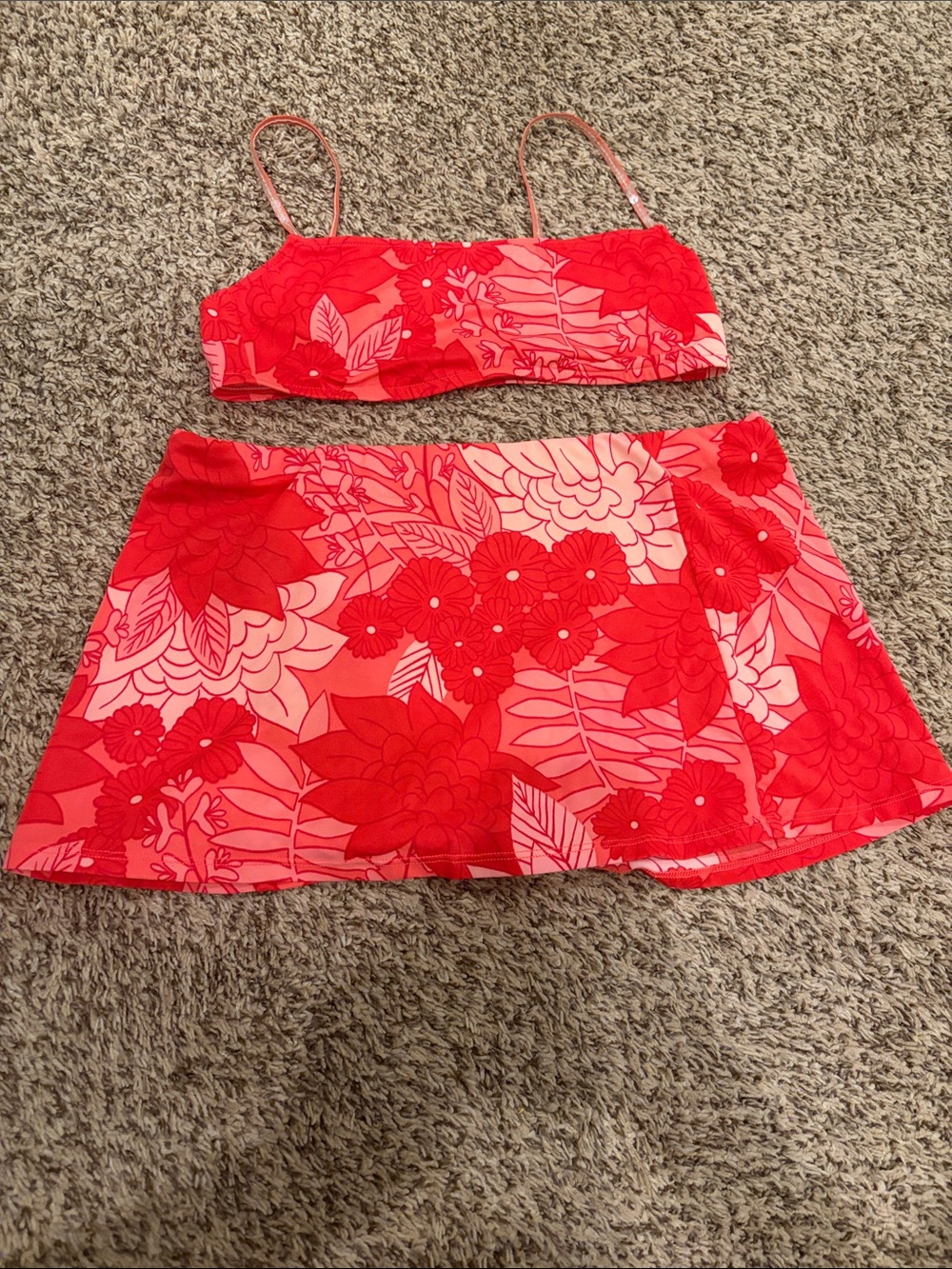 Women’s ' Red Floral Tankini Top and Skirt Set